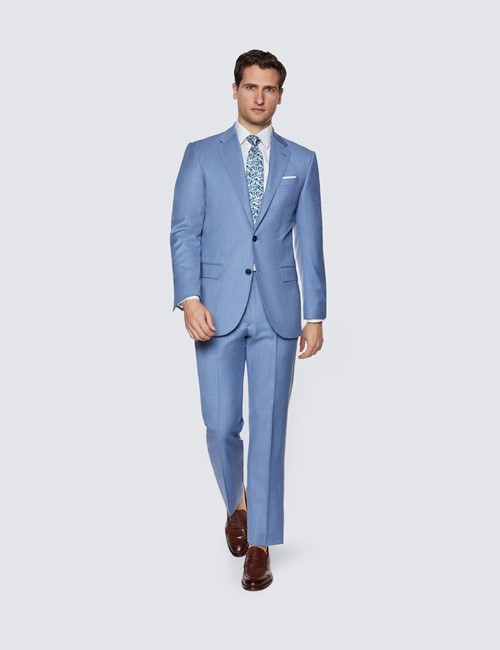Men’s Light Blue Tailored Fit Sharkskin Italian Suit - 1913 Collection