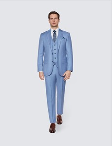 Dreiteiler Anzug – 1913 Kollektion – 120s Wolle – Tailored Fit – hellblau Sharkskin