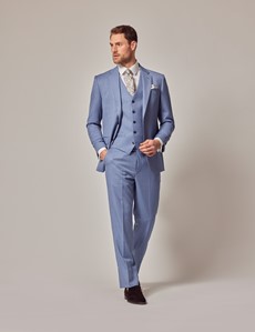 100% Wool Men’s Light Blue Tailored Fit Sharkskin 3 Piece Italian Suit ...