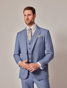100% Wool Men’s Light Blue Tailored Fit Sharkskin 3 Piece Italian Suit ...