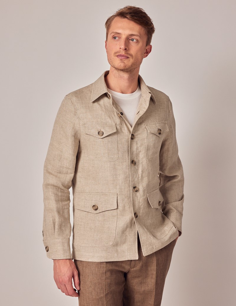 Men's Natural Herringbone Linen Safari Shirt Jacket - 1913 Collection