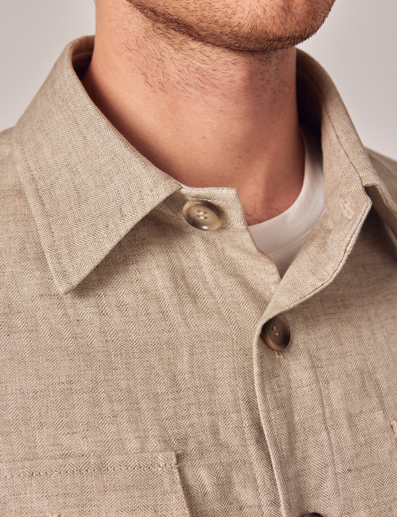 Men's Natural Herringbone Linen Safari Shirt Jacket - 1913 Collection