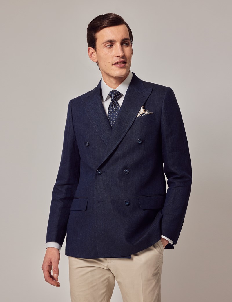 Navy Herringbone Tailored Linen Collection | 1913 Suit Jacket Italian Hawes Curtis and 