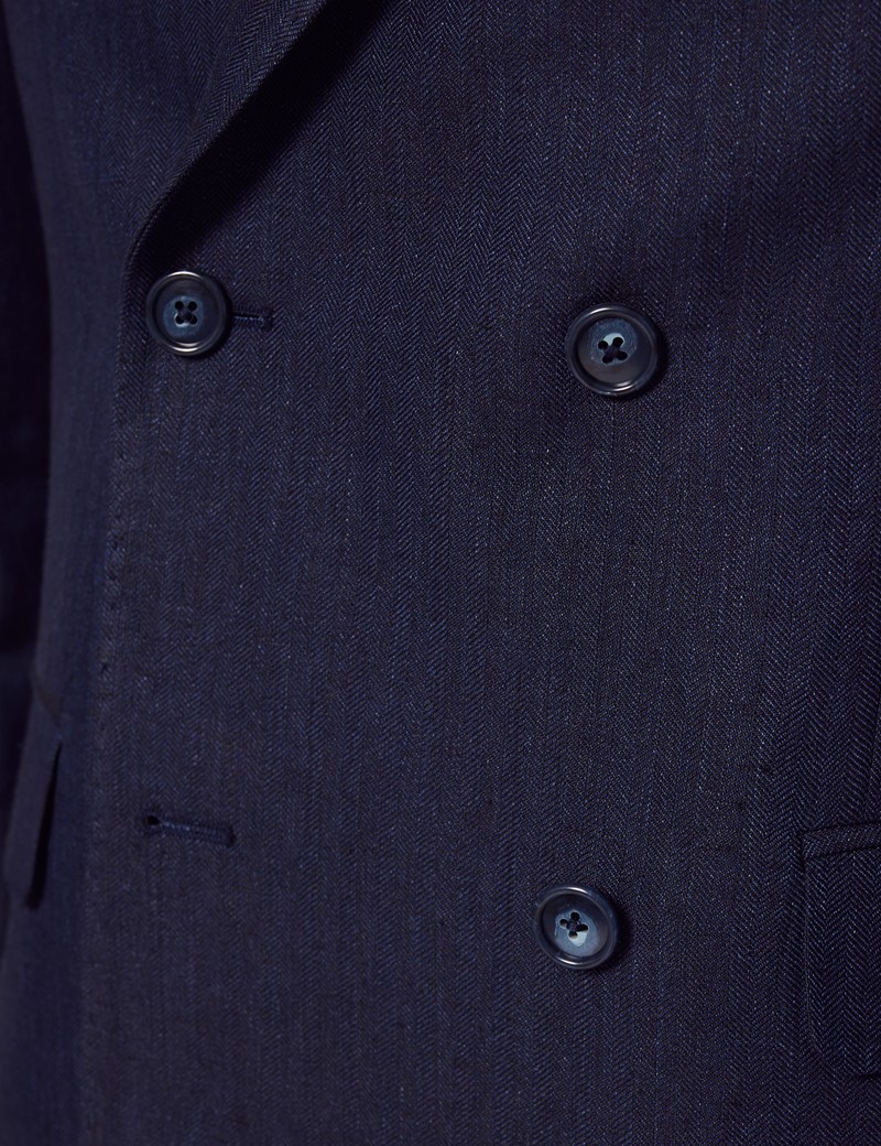 Navy Herringbone Tailored Linen Italian Suit Jacket - 1913 Collection ...