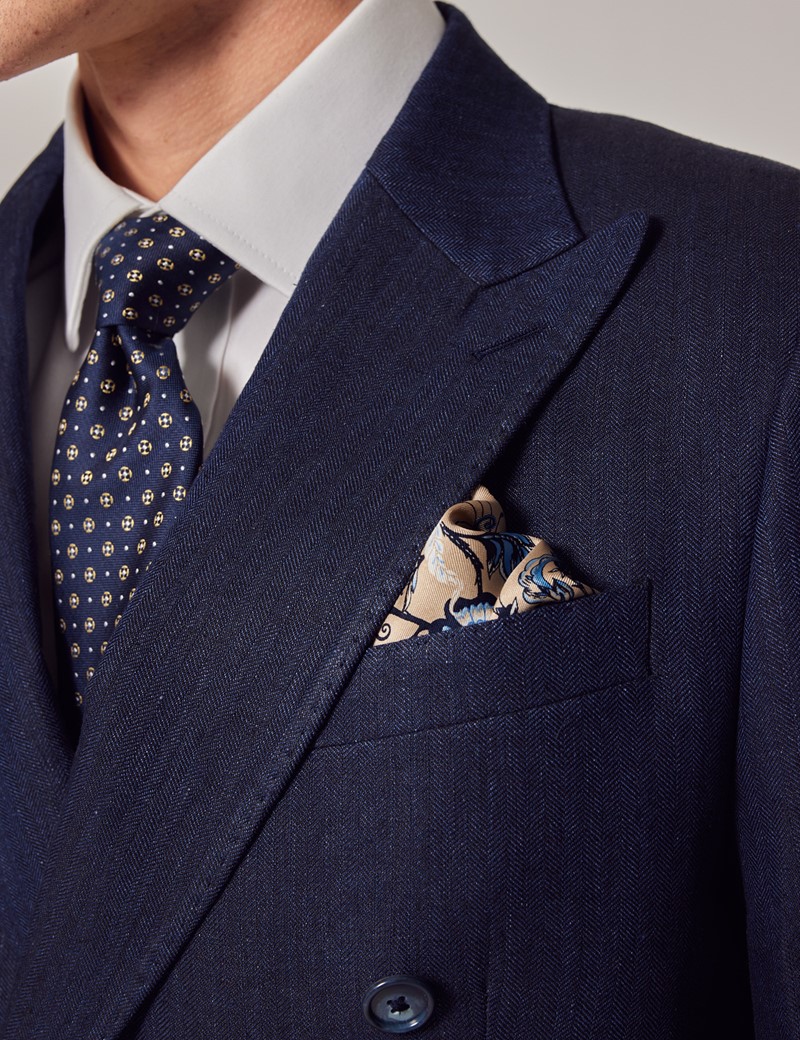 Light Blue Herringbone Linen Tailored Italian Suit Jacket- 1913