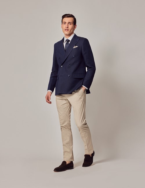 Navy Herringbone Tailored Linen Italian Suit Trousers – 1913 Collection ...