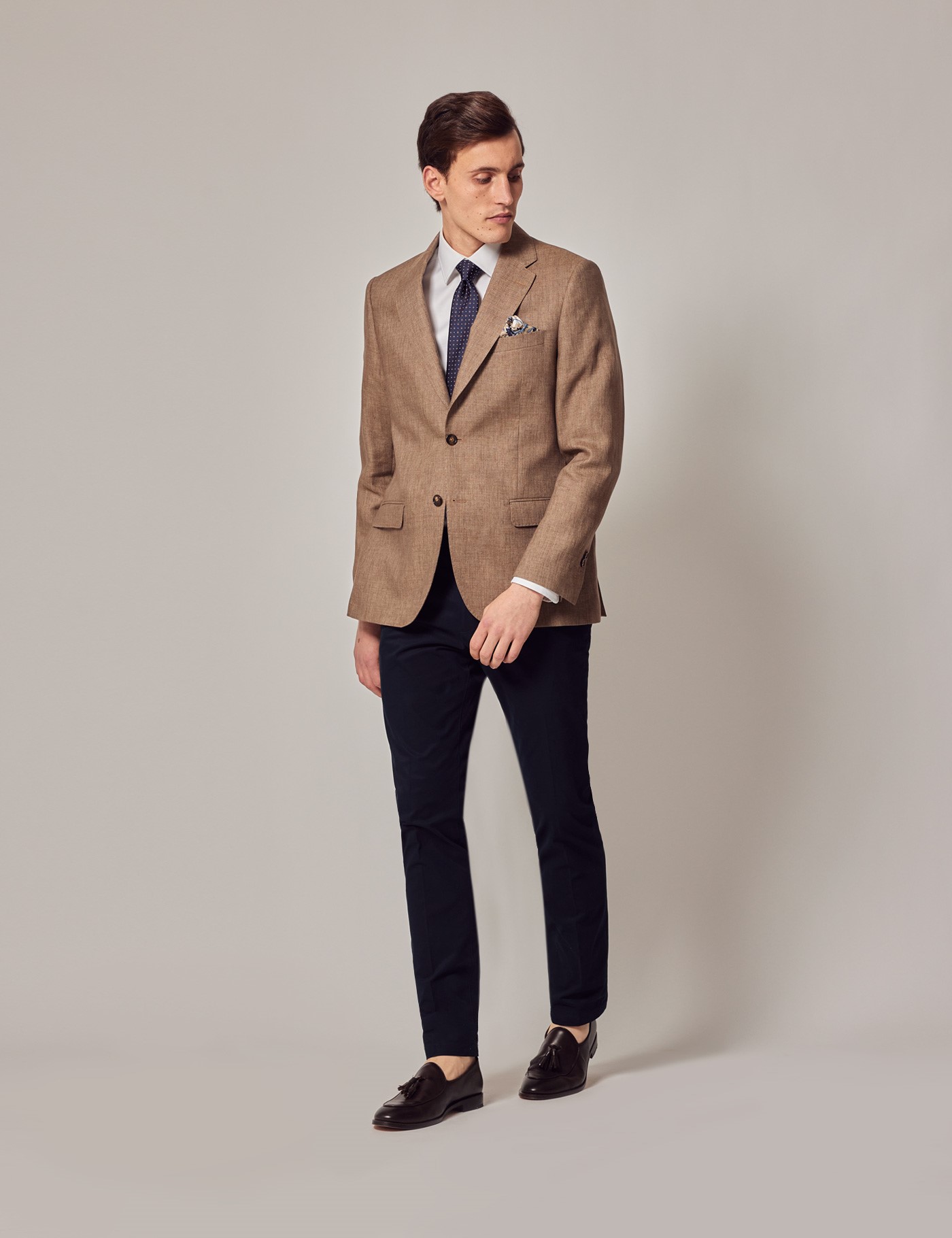 Brown Linen Tailored Suit Jacket | Hawes and Curtis