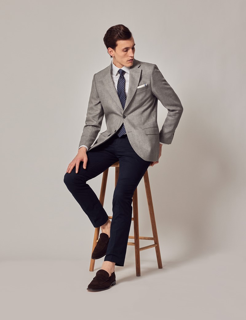 Grey Linen Tailored Suit Jacket | Hawes and Curtis