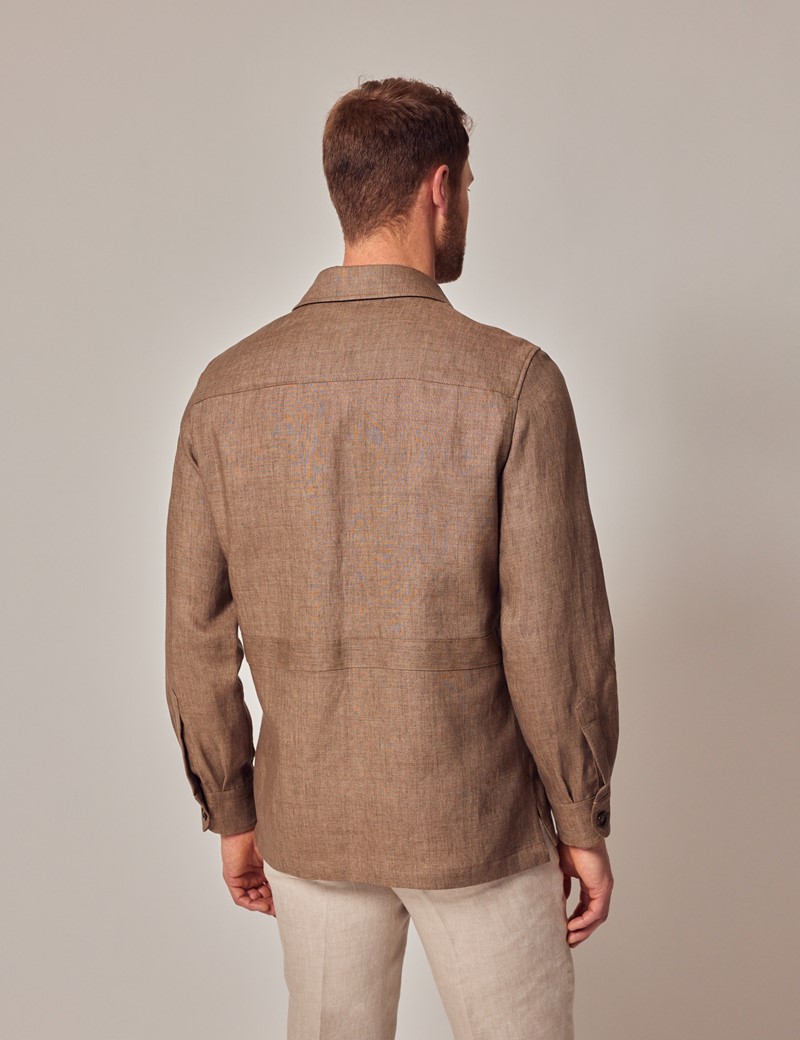 Men's 100% European Linen Shirt Jacket in Driftwood, Size Medium