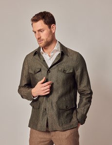 Men's Dark Green Linen Shirt Jacket - 1913 Collection