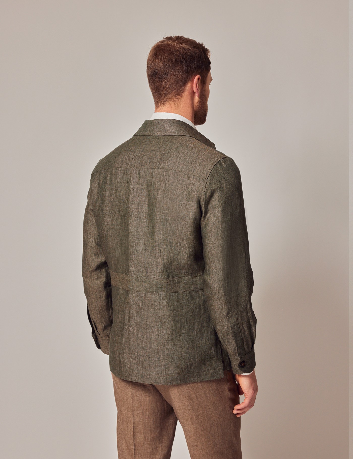 Men's Dark Green Linen Shirt Jacket 1913 Collection