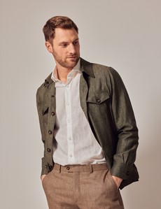 Men's Dark Green Linen Shirt Jacket - 1913 Collection