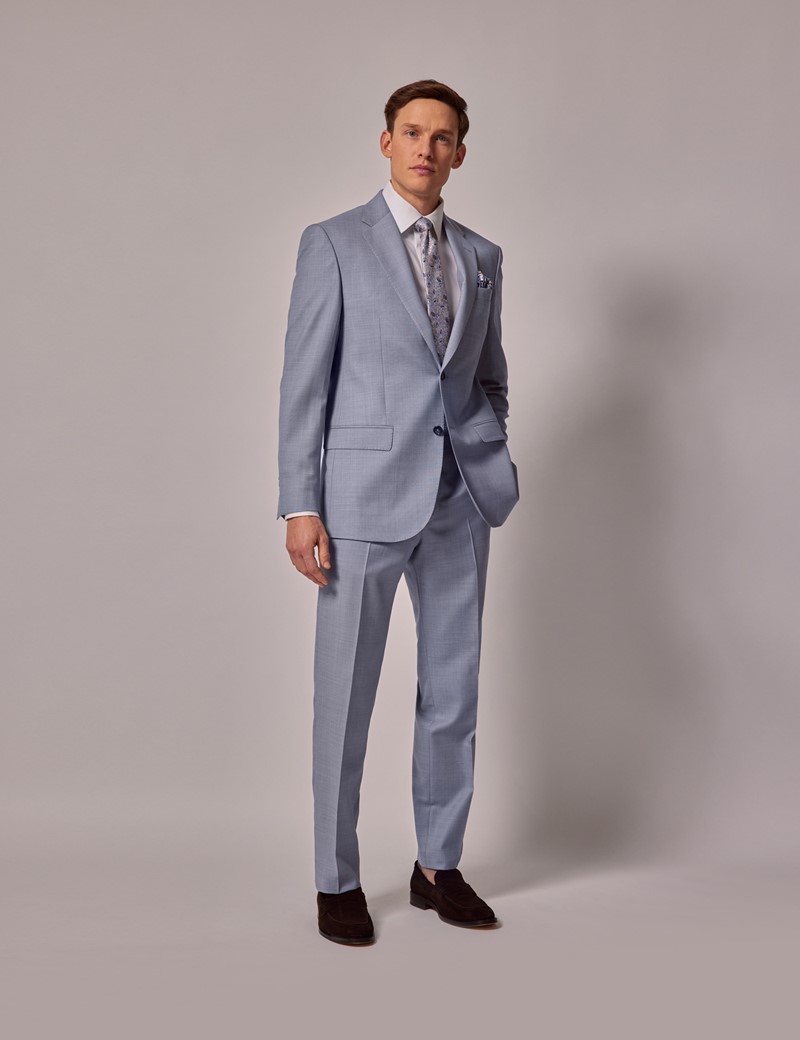 Men's Pale Blue Sharkskin Tailored Italian Suit Jacket 1913