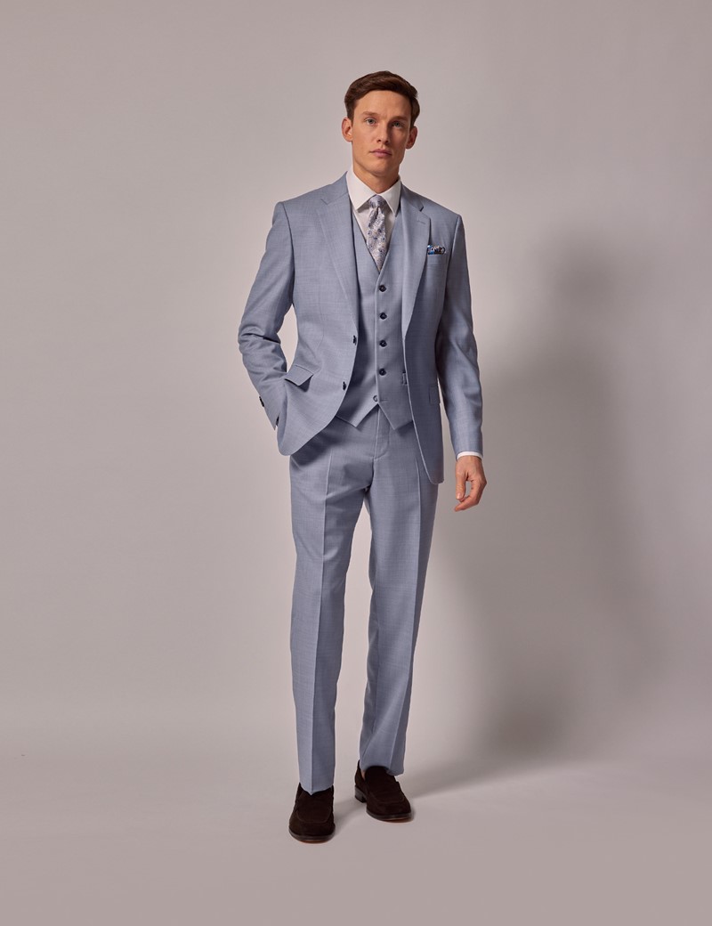 Men's Pale Blue Sharkskin Tailored 3 Piece Italian Suit - 1913 ...