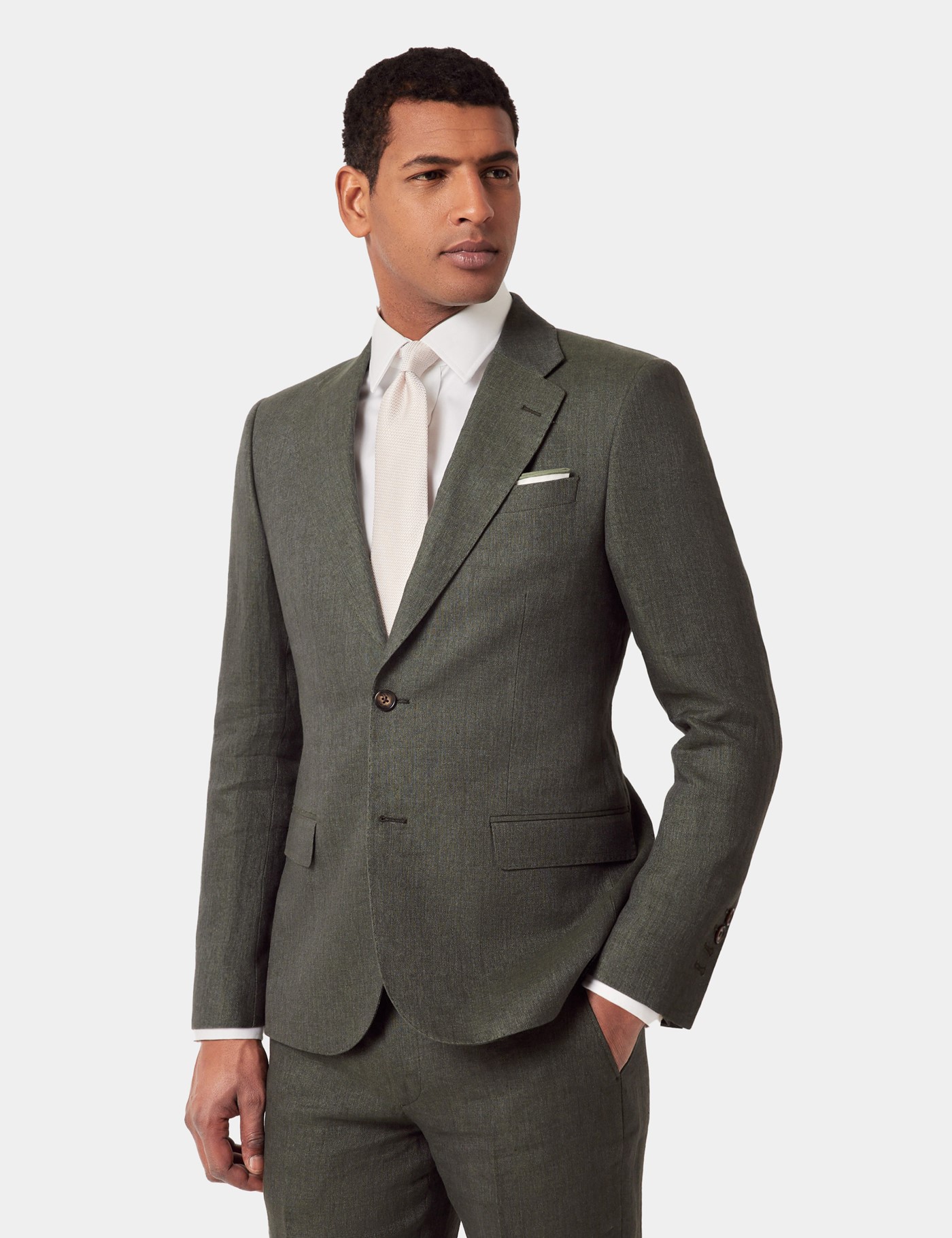 & Tailored Fit Dark Green Semi Plain 1913 Suit Jacket short