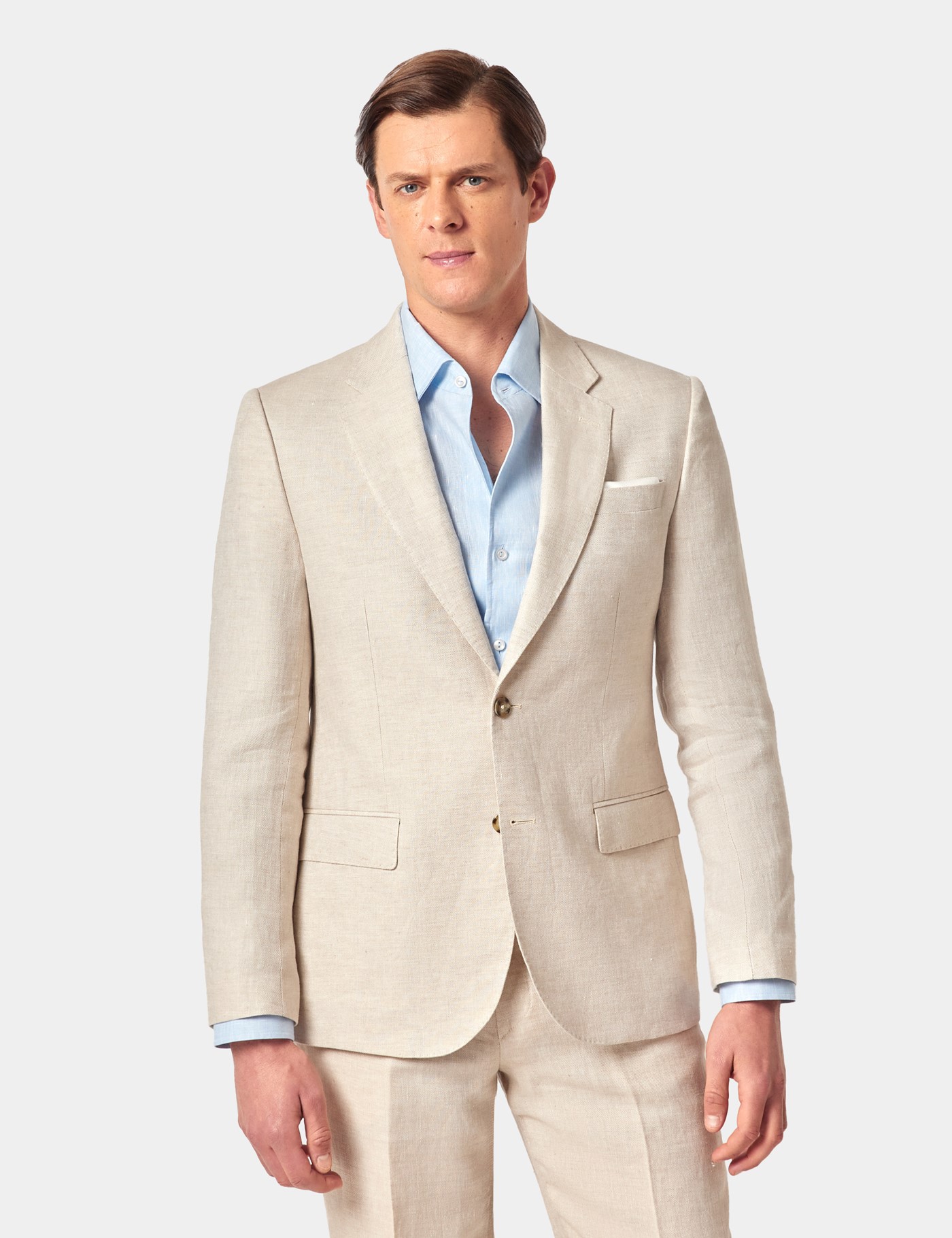 Hawes & Curtis Tailored Fit Cream Semi Plain 1913 Linen Suit Size: One Size