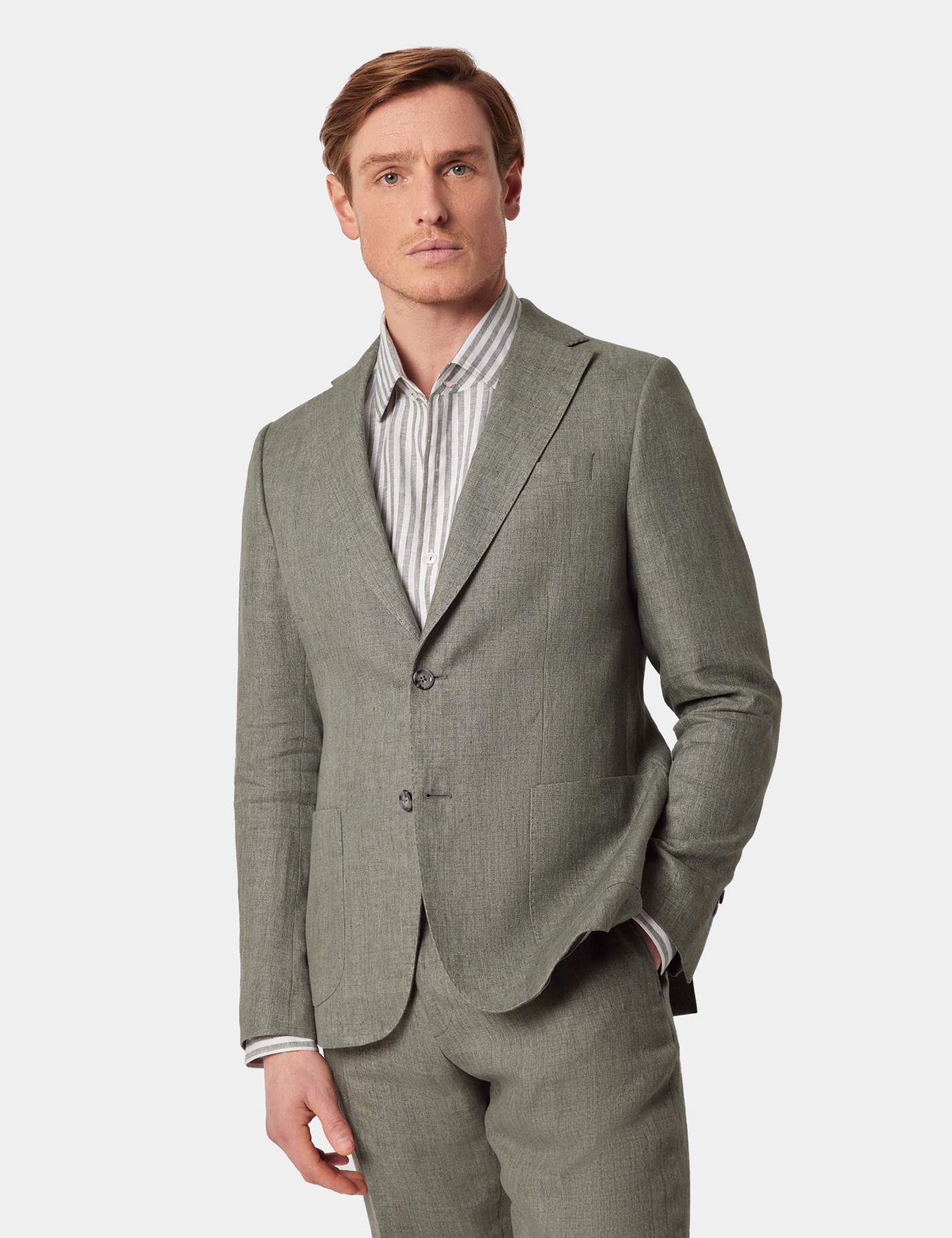 & Slim Fit Sage Green Herringbone 1913 Suit Jacket short
