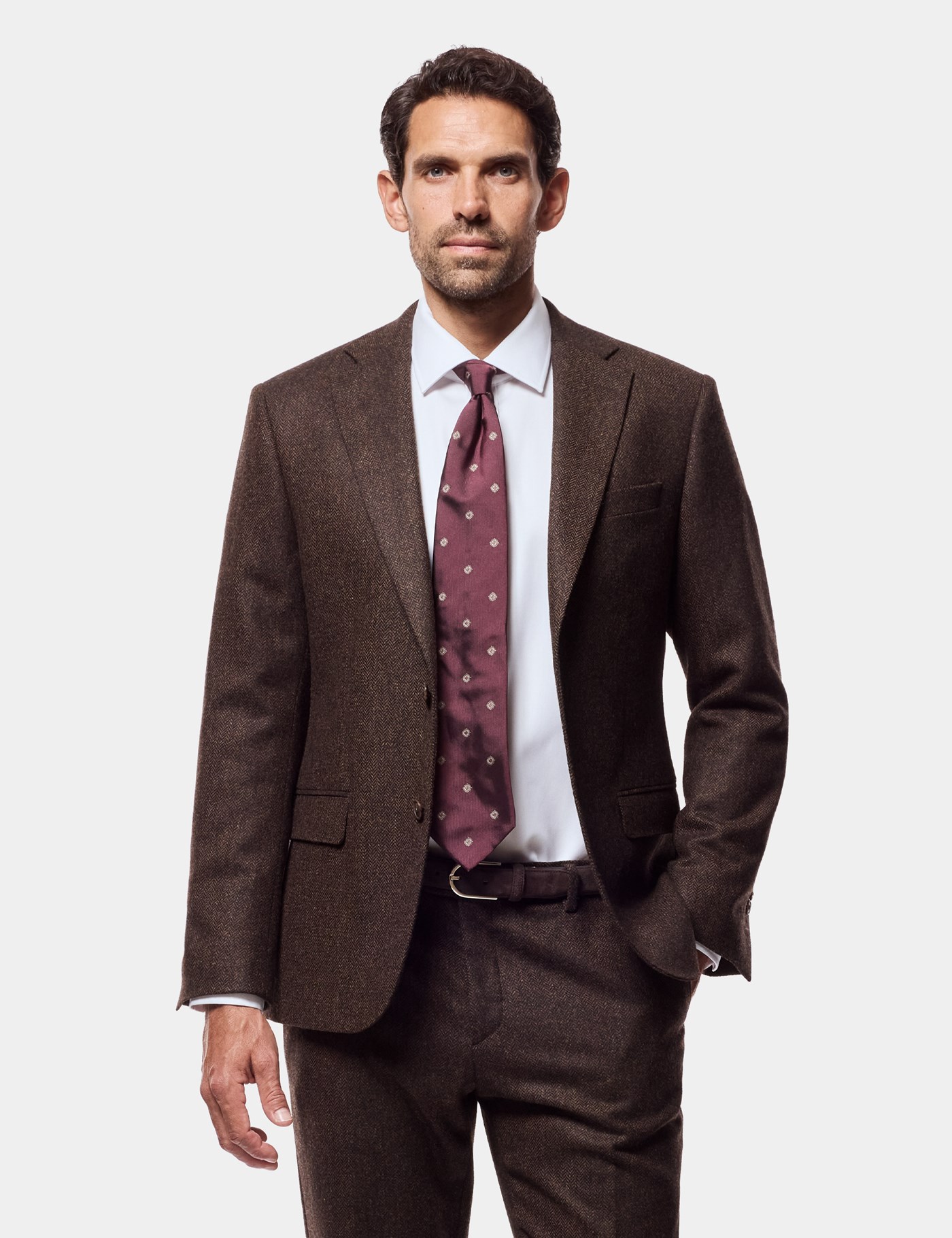 Hawes & Curtis Slim Fit Brown Herringbone 1913 Suit Jacket Size: 36 (EU 46)