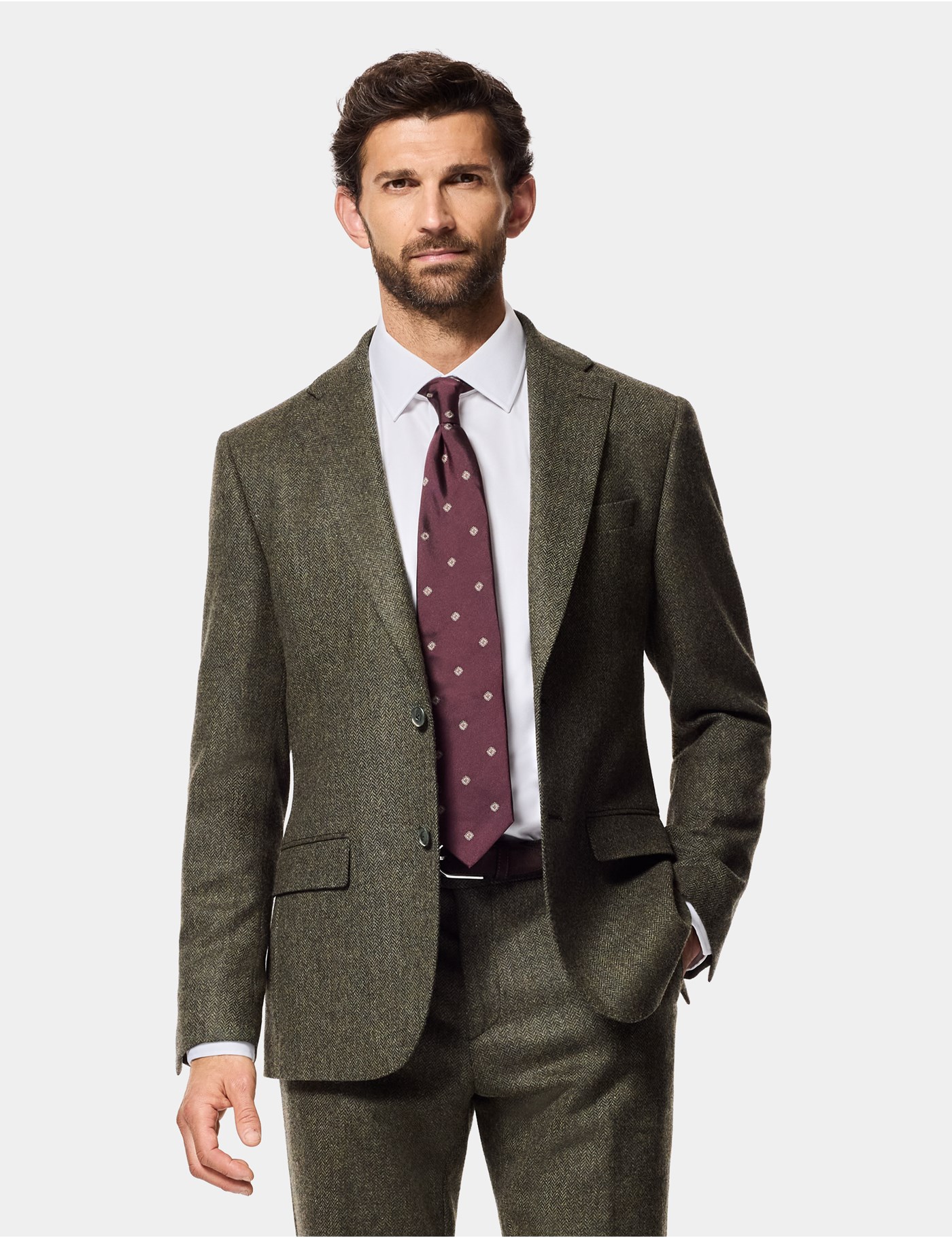 Hawes & Curtis Slim Fit Green Herringbone 1913 Suit Jacket Size: 38 (EU 48)