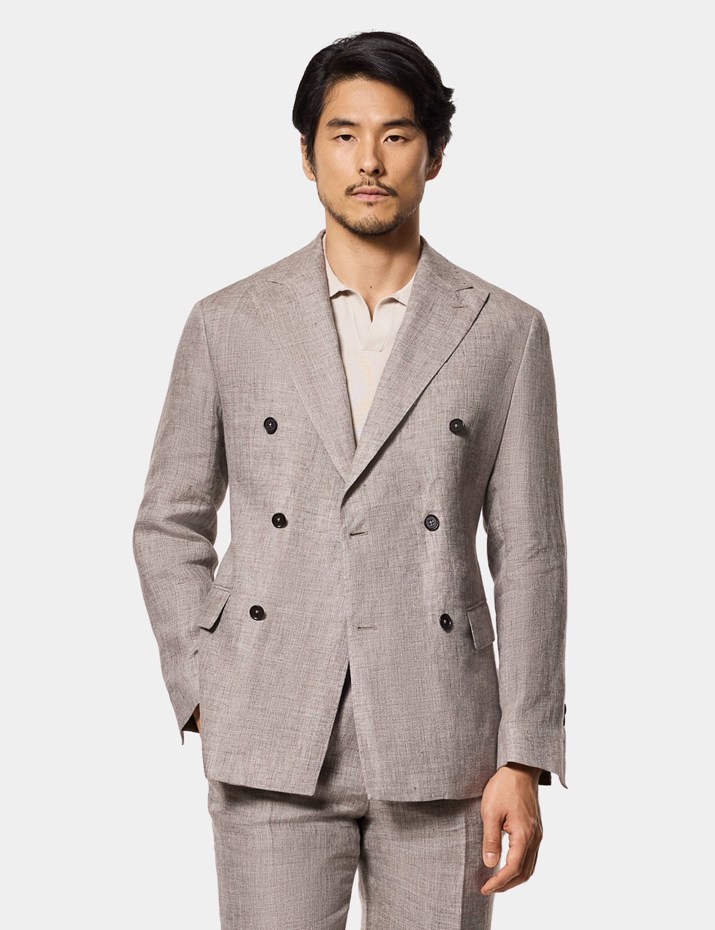 Hawes & Curtis Tailored Fit Brown Mélange 1913 Linen Suit Size: One Size