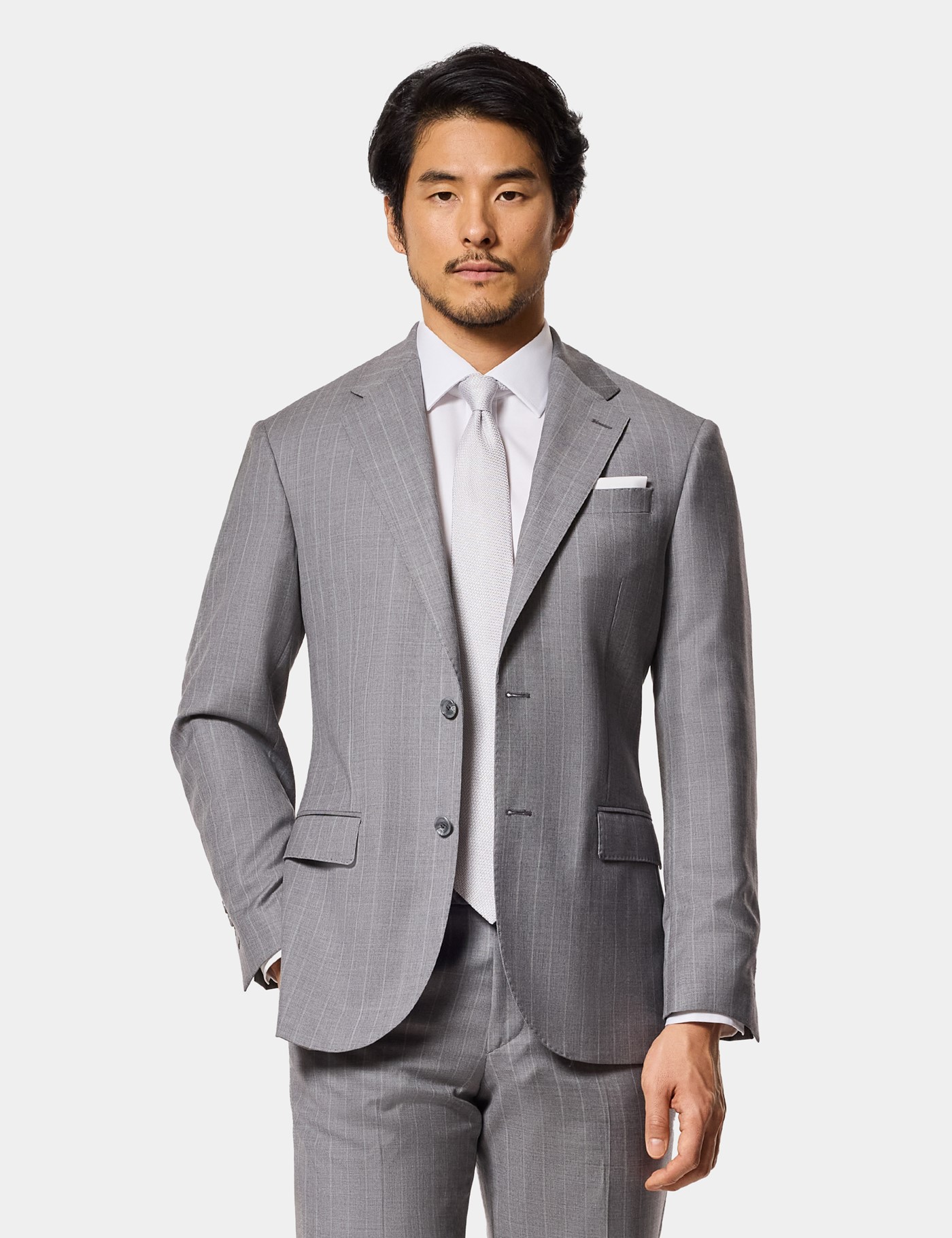 & Tailored Fit Light Grey Stripe 1913 Suit One