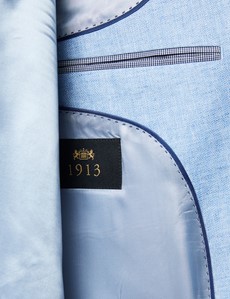 Men's Light Blue Herringbone Linen Tailored Fit Italian Suit Jacket- 1913 Collection