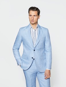 Men's Light Blue Herringbone Linen Tailored Fit Italian Suit Jacket ...