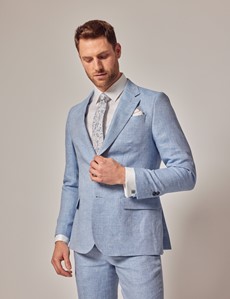 Light Blue Herringbone Linen Tailored Italian Suit Jacket- 1913 ...