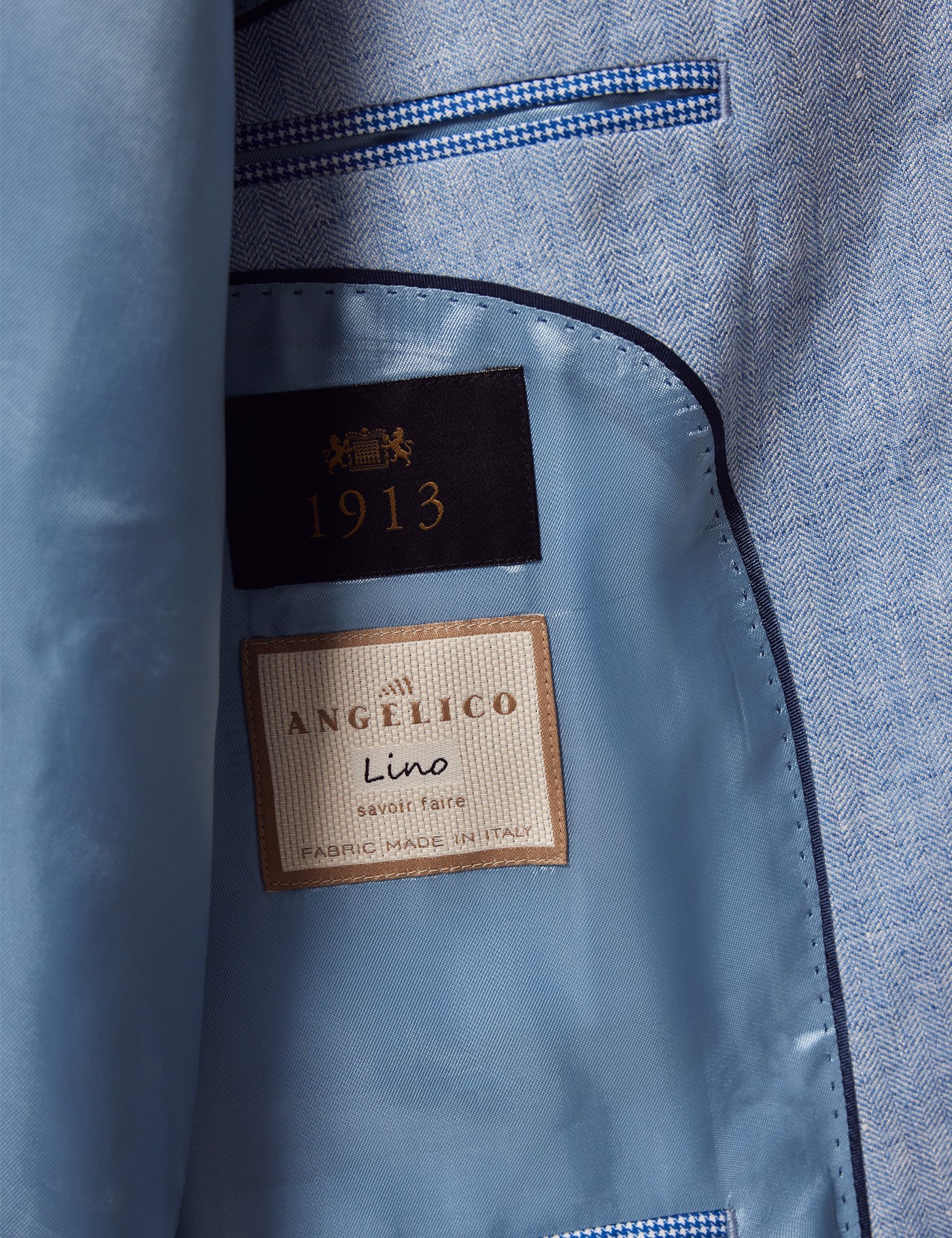Light Blue Herringbone Linen Tailored Italian Suit Jacket- 1913 ...