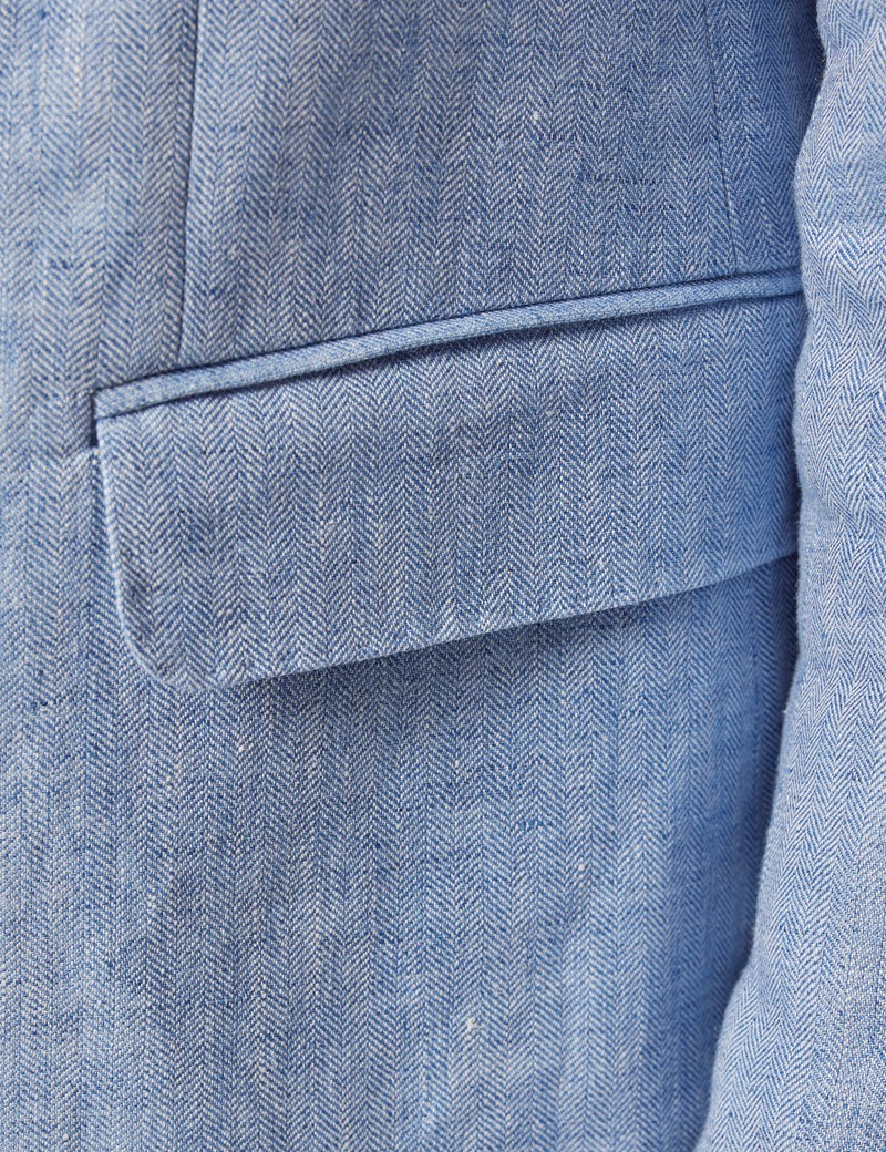 Light Blue Herringbone Linen Tailored Italian Suit Jacket- 1913 ...