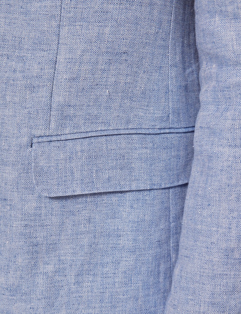 Light Blue Herringbone Linen Tailored Italian Suit Jacket- 1913 ...