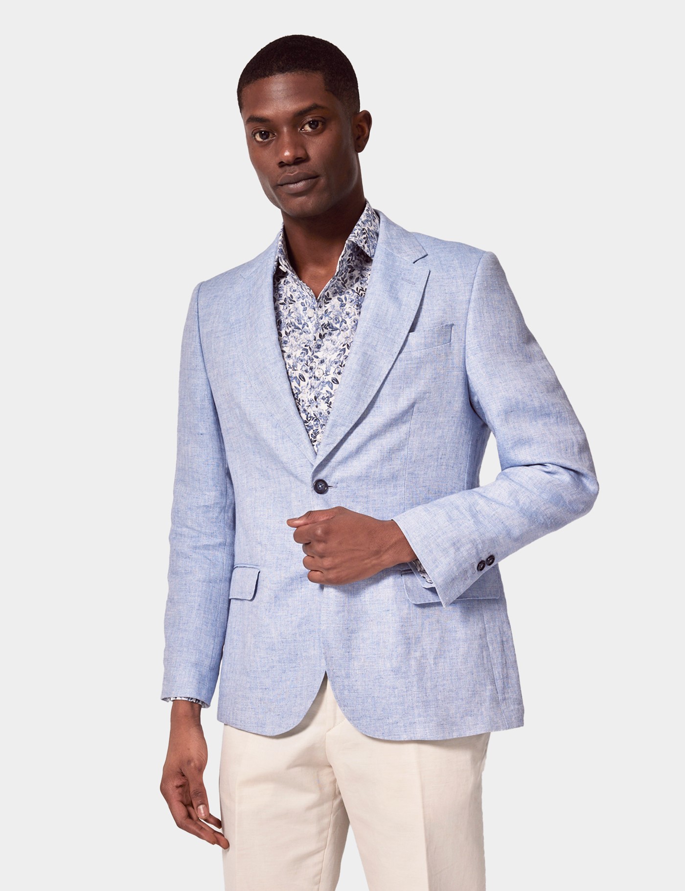 & Tailored Fit Light Blue Herringbone 1913 Suit Jacket reg