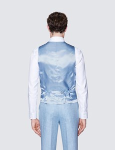 Men's Light Blue Herringbone Linen 3 Piece Tailored Fit Italian Suit - 1913 Collection 