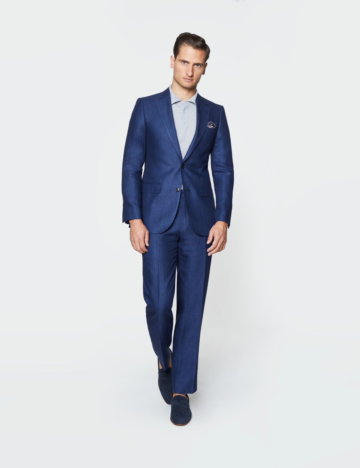 Men's Royal Blue Herringbone Linen Tailored Fit Italian Suit Jacket ...