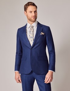 Royal Blue Herringbone Linen Tailored Italian Suit Jacket - 1913 ...