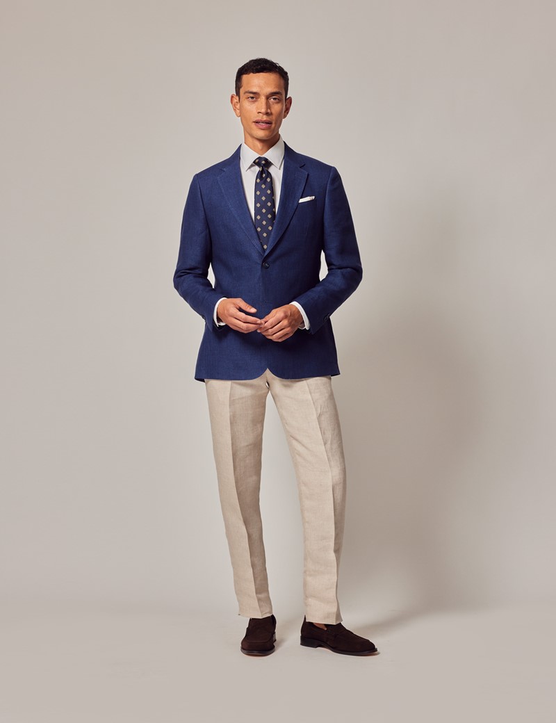 Light Blue Herringbone Linen Tailored Italian Suit Jacket- 1913 Collection