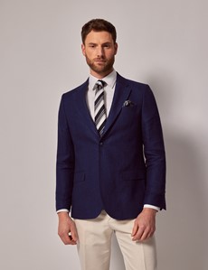 Royal Blue Herringbone Linen Tailored Italian Suit Jacket - 1913 ...