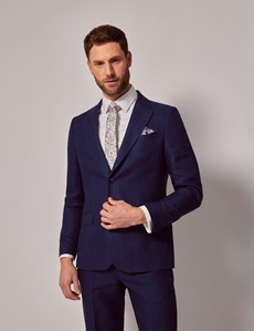 Royal Blue Herringbone Linen Tailored Italian Suit Jacket - 1913 ...