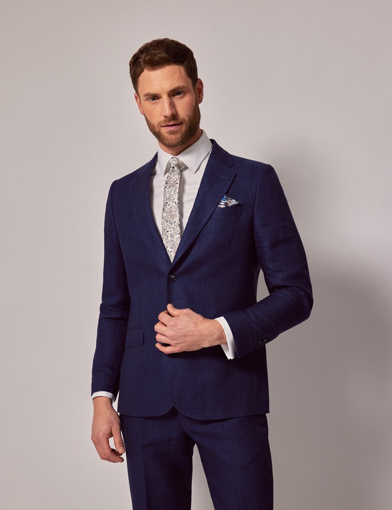 Royal Blue Herringbone Linen Tailored Italian Suit Jacket - 1913 ...