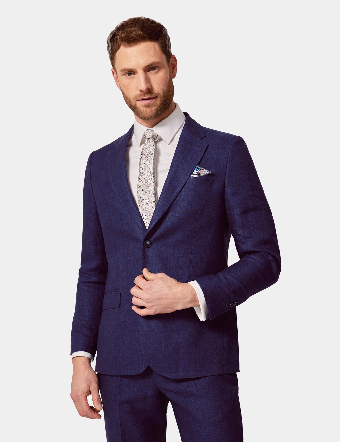 Hawes & Curtis Tailored Fit Royal Blue Herringbone 1913 Linen Suit Jacket Size: 36 reg (EU 46)
