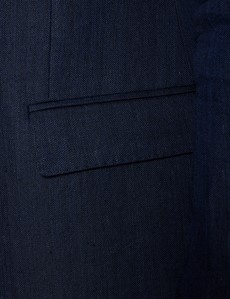 Men's Navy Herringbone Tailored Fit Linen Italian Suit Jacket - 1913 Collection 