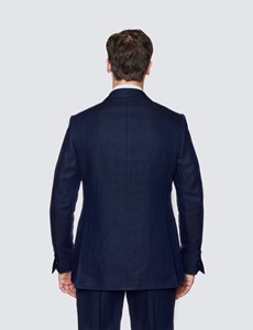 Men's Navy Herringbone Tailored Fit Linen Italian Suit Jacket - 1913 Collection 