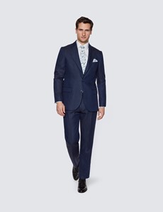 Men's Navy Herringbone Linen Tailored Fit Italian Suit - 1913 Collection