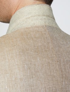 Men's Beige Herringbone Linen Tailored Fit Italian Suit Jacket - 1913 Collection 