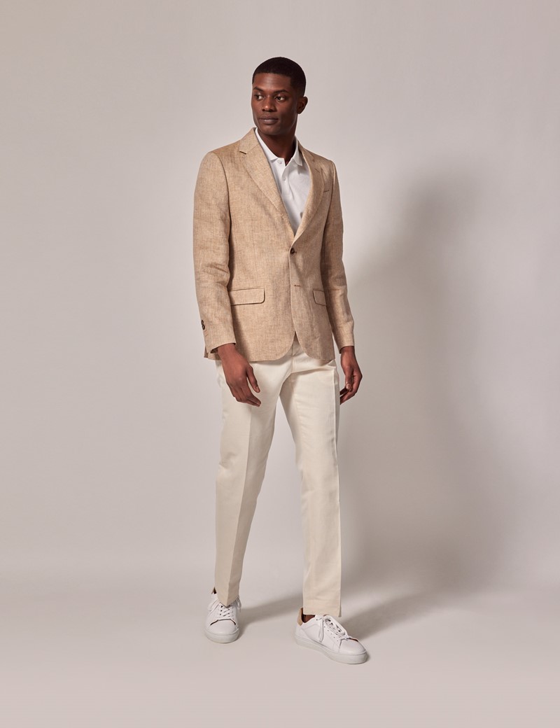 Beige Herringbone Linen Tailored Italian Suit Jacket - 1913