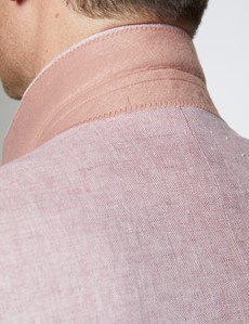 Men's Pink Herringbone Linen Tailored Fit Italian Suit Jacket - 1913 Collection 