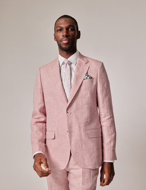 Pink Herringbone Linen Tailored Italian Suit Jacket - 1913 Collection 