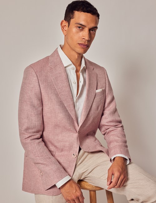 Pink Herringbone Linen Tailored Italian Suit Jacket - 1913 Collection 