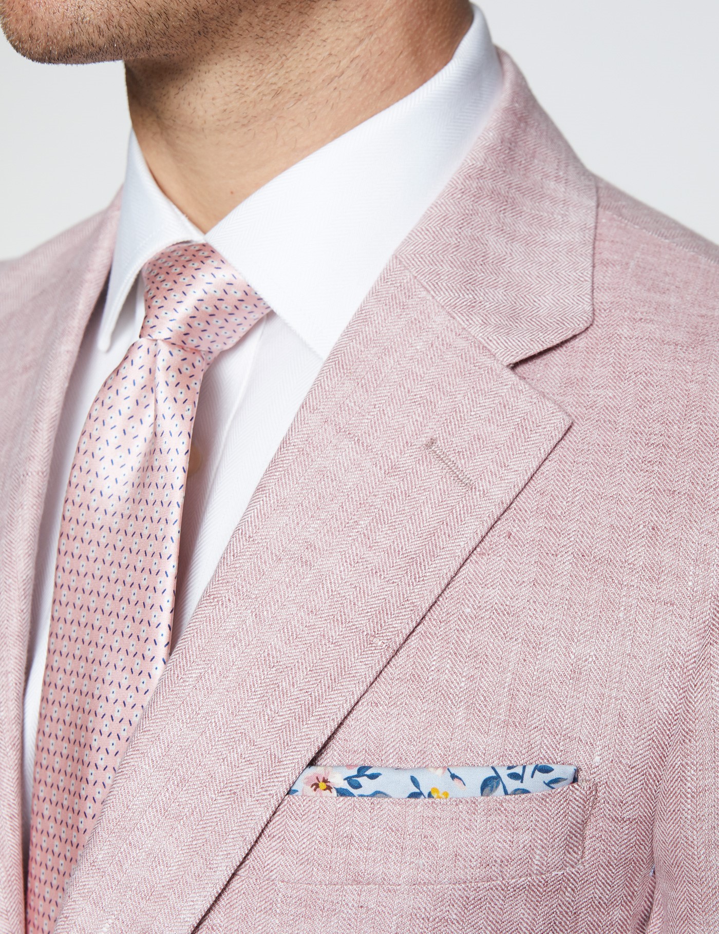 Men's Pink Herringbone Linen Tailored Fit Italian Suit 1913