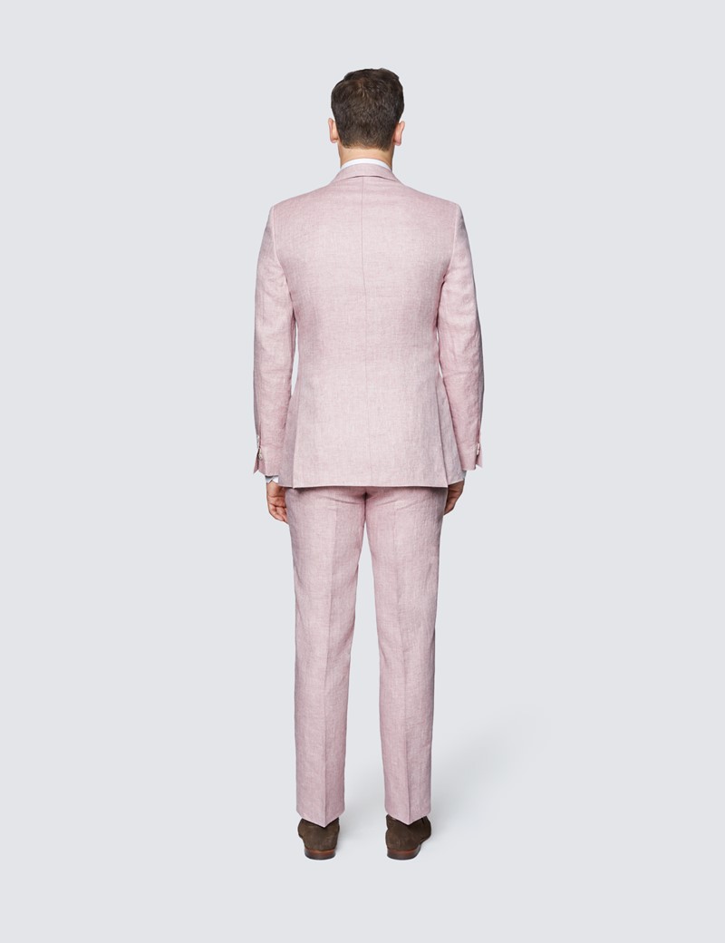 Men's Pink Herringbone Linen Tailored Fit Italian Suit - 1913 Collection